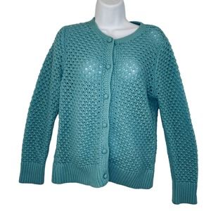 L.L. Bean Womens Sweater - Medium Crochet Button Up Long Sleeve Wool Blend